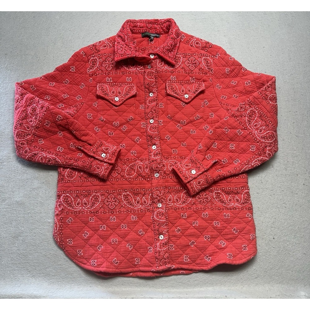 Shannon Passero Bandana Quilted Shacket Jacket Red Cotton Gauze Womens Size S/M